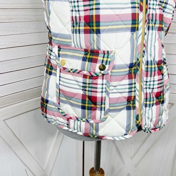 St. John’s Bay Plaid Full Zip Puffer Vest White Multi Medium - Picture 6 of 14